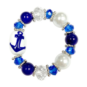 Painted Kid's Anchor Glass Beaded Stretch Bracelet (BR-2534DKID) Painted Kid's Anchor Glass Beaded Stretch Bracelet (BR-2534DKID)