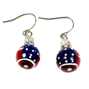 Painted USA Flag Dainty Glass Beads Earrings (E-286A) Painted USA Flag Dainty Glass Beads Earrings (E-286A)