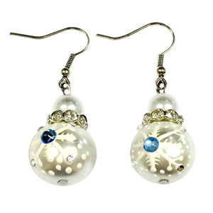 Painted Snowflake Pearl White Glass Beads Earrings (BR-1169E)