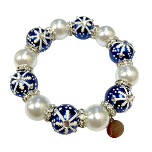 Luxury Painted Blue Snowflakes Glass Beaded Stretch Bracelet BR2347BLUE - fionaaccessories.com Luxury Painted Blue Snowflakes Glass Beaded Stretch Bracelet BR2347BLUE - fionaaccessories.com