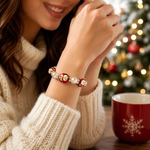 Luxury Painted Snowman with Scarf Glass Beaded Stretch Bracelet BR2939B -
