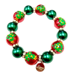 Luxury Painted Christmas Tree Glass Beaded Stretch Bracelet BR2940B - fionaaccessories.com Luxury Painted Christmas Tree Glass Beaded Stretch Bracelet BR2940B - fionaaccessories.com