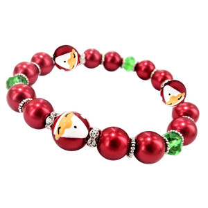 Delicate Painted Santa Claus Dainty Glass Beaded Stretch Bracelet - BR3092D - fionaaccessories.com Delicate Painted Santa Claus Dainty Glass Beaded Stretch Bracelet - BR3092D - fionaaccessories.com