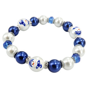 Delicate Painted Blue Snowman Dainty Glass Beaded Stretch Bracelet - BR3092E - fionaaccessories.com Delicate Painted Blue Snowman Dainty Glass Beaded Stretch Bracelet - BR3092E - fionaaccessories.com