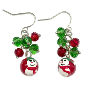 Dainty Painted Christmas Red Snowman Glass Beads & Crystals Earrings (E-262B) Dainty Painted Christmas Red Snowman Glass Beads & Crystals Earrings (E-262B)