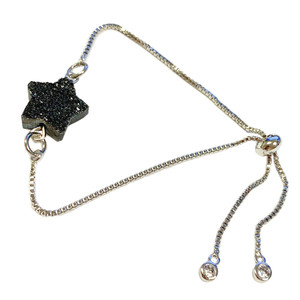 Black Star Natural Raw Quartz Druzy Crystal Bracelet - Gemstone Bracelet - Silver Plated Slide Chain Bracelet for Women - Fiona - BR3064A Black Star Natural Raw Quartz Druzy Crystal Bracelet - Gemstone Bracelet - Silver Plated Slide Chain Bracelet for Women - Fiona - BR3064A