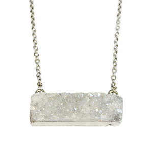 Rectangle Druzy Pendant Necklace (NE-3191) - Grey AB - 18" Necklace Chain Rectangle Druzy Pendant Necklace (NE-3191) - Grey AB - 18" Necklace Chain