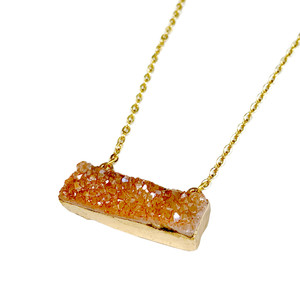 Rectangle Druzy Pendant Necklace (NE-3192) - Orange AB - 18" Necklace Chain Rectangle Druzy Pendant Necklace (NE-3192) - Orange AB - 18" Necklace Chain
