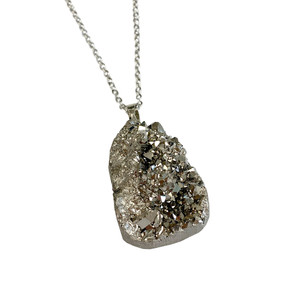 Free Shape Large to Medium Druzy Pendant Necklace (NE-3195C) - Silver - 30" Necklace Chain Free Shape Large to Medium Druzy Pendant Necklace (NE-3195C) - Silver - 30" Necklace Chain
