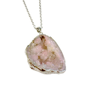 Free Shape Large Geode Pendant Necklace (NE-3196F) - Pink - 30" Necklace Chain Free Shape Large Geode Pendant Necklace (NE-3196F) - Pink - 30" Necklace Chain