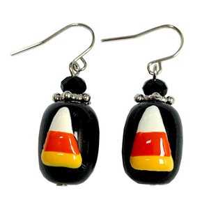 Painted Halloween Candy Corn Glass Bead Drop Dangle Earrings E-387A