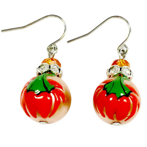 Painted Fall Gold Pumpkin Glass and Rhinestone Bead Drop Dangle Earrings E-307B Painted Fall Gold Pumpkin Glass and Rhinestone Bead Drop Dangle Earrings E-307B