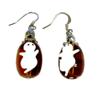 Painted Halloween Ghost Glass Bead Earrings E-04 Painted Halloween Ghost Glass Bead Earrings E-04