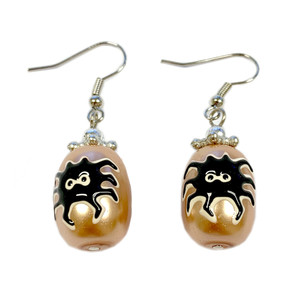 Painted Halloween Spider Gold Glass Bead Earrings E-09 Painted Halloween Spider Gold Glass Bead Earrings E-09