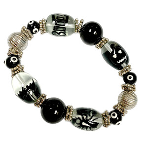 Painted Halloween Black Pumpkin, Bat, Spider, Boo Glass Beaded Stretch Bracelet HW-03 Painted Halloween Black Pumpkin, Bat, Spider, Boo Glass Beaded Stretch Bracelet HW-03