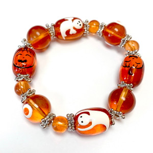 Ghosts Pumpkin Halloween Orange Bracelet | Painted Glass Beads Ghosts Pumpkin Halloween Orange Bracelet | Painted Glass Beads