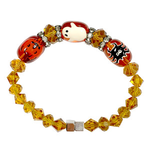 Painted Halloween Pumpkin, Ghost, Spider Brown Glass & Crystal Beaded Bracelet with Magnetic Clasps IUP10-3LM Painted Halloween Pumpkin, Ghost, Spider Brown Glass & Crystal Beaded Bracelet with Magnetic Clasps IUP10-3LM