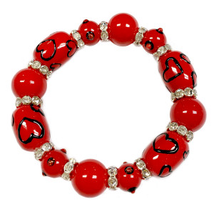 Valentine Bracelet - Red Hearts Bracelet - Glass Beaded Bracelet - Hand painted - IUP653 Valentine Bracelet - Red Hearts Bracelet - Glass Beaded Bracelet - Hand painted - IUP653