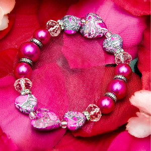 The Love Bracelet -  Heart Bracelet - Beaded Bracelets for Women - Best Valentine Gift for Her - Fuchsia - Fiona - PUP175