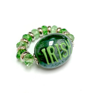Painted Irish St. Patrick Porcelain and Crystals Beaded Stretch Ring Painted Irish St. Patrick Porcelain and Crystals Beaded Stretch Ring