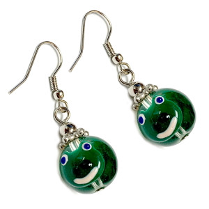 Spring Green Frog Earrings -   Spring Earrings for Kids - Handmade Glass Beads Dangle Earrings - Fiona -  E68