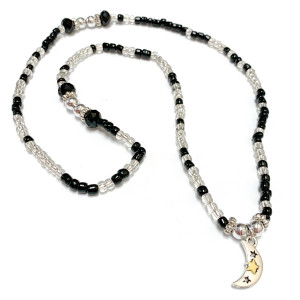 Silver Moon Charm Wrap Stretch Bracelet Necklace - Galaxy Space Astronomy Jewelry - Handmade Black and Clear Glass Crystals Beaded Bracelet Necklace for Women - Fiona - BR2908C Silver Moon Charm Wrap Stretch Bracelet Necklace - Galaxy Space Astronomy Jewelry - Handmade Black and Clear Glass Crystals Beaded Bracelet Necklace for Women - Fiona - BR2908C