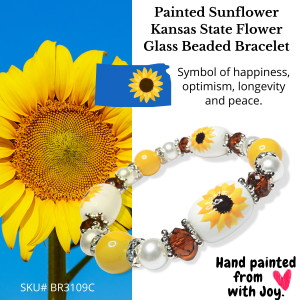 Painted Sunflower Kansas State Flower Glass Beaded Stretch Bracelet. Painted Sunflower Kansas State Flower Glass Beaded Stretch Bracelet.
