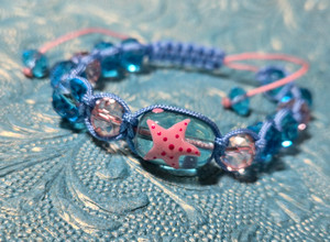 Starfish  Adjustable Bracelet - Nautical Beach Glass Crystal Jewelry - Handmade Rope  Bracelet for Teen and Women - Fiona -  BR2389C