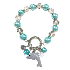 Dolphin Charm Bracelet - Nautical Beach Glass Crystal Jewelry - Handmade Summer Beaded Beach Bracelet for Teen and Women - Fiona - BR2474C Dolphin Charm Bracelet - Nautical Beach Glass Crystal Jewelry - Handmade Summer Beaded Beach Bracelet for Teen and Women - Fiona - BR2474C
