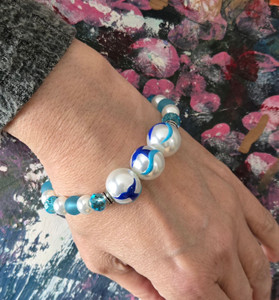 Whale Tail Glass Bead Bracelet - Nautical Beach Ocean Jewelry - Handmade Beaded Bracelets for Women - Fiona - BR2824C Whale Tail Glass Bead Bracelet - Nautical Beach Ocean Jewelry - Handmade Beaded Bracelets for Women - Fiona - BR2824C