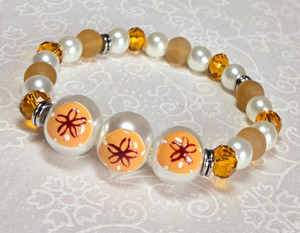 Sand Dollar Glass Bead Bracelet - Nautical Beach Ocean Jewelry - Handmade Beaded Bracelets for Women - Fiona - BR2824D Sand Dollar Glass Bead Bracelet - Nautical Beach Ocean Jewelry - Handmade Beaded Bracelets for Women - Fiona - BR2824D