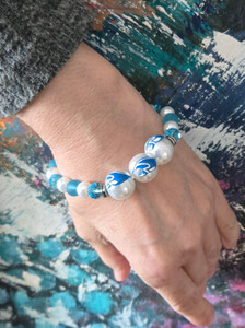 Ocean Wave Glass Bead Bracelet - Surfer Beach Ocean Jewelry - Handmade Beaded Bracelets for Women - Fiona - BR2824F Ocean Wave Glass Bead Bracelet - Surfer Beach Ocean Jewelry - Handmade Beaded Bracelets for Women - Fiona - BR2824F