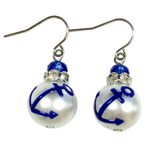 Blue Anchor Glass Drop Earrings - Handmade Naval Beach Glass Crystal Jewelry for Women - Fiona - E308B Blue Anchor Glass Drop Earrings - Handmade Naval Beach Glass Crystal Jewelry for Women - Fiona - E308B