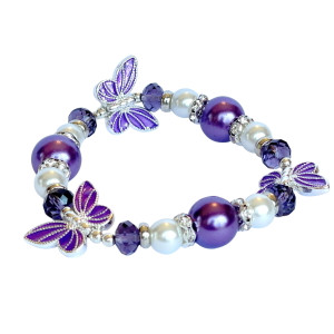 Purple Butterfly Glass Beaded Stretch Bracelet. Purple Butterfly Glass Beaded Stretch Bracelet.
