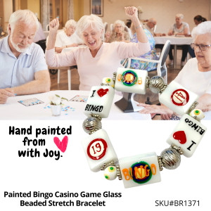 Painted Bingo Casino Game Glass Beaded Stretch Bracelet. Painted Bingo Casino Game Glass Beaded Stretch Bracelet.