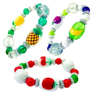 Painted Kids Fruits Glass Bead Bracelets Three Styles Set. | Fiona Accessories Painted Kids Fruits Glass Bead Bracelets Three Styles Set. | Fiona Accessories