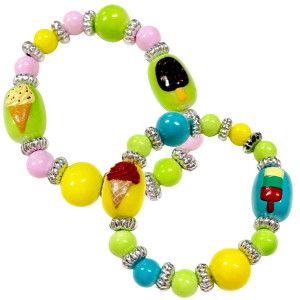 Painted Lollypop Candy Kids Glass Bead Bracelets Two Styles Set