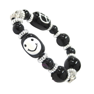 Painted Black Emoji Kids Glass Beaded Stretch Bracelet. | Fiona Accessories Painted Black Emoji Kids Glass Beaded Stretch Bracelet. | Fiona Accessories
