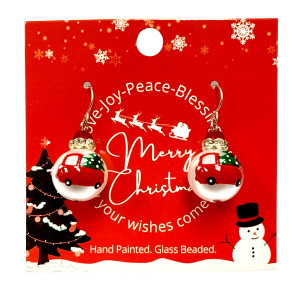 Superfine Painted Christmas Truck and Tree Glass Beaded Drop Earrings - E396 - fionaaccessories.com