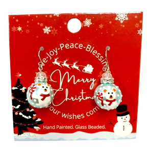 Superfine Painted Polar Bear with Peppermint Glass Beaded Drop Earrings E397 - fionaaccessories.com