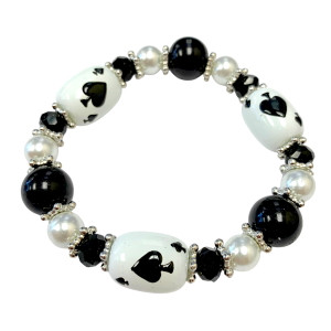 Painted Ace of Spade Poker Game Glass Beaded Stretch Bracelet - fionaaccessories.com Painted Ace of Spade Poker Game Glass Beaded Stretch Bracelet - fionaaccessories.com