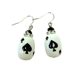 Painted Ace of Spade Poker Game Glass Beaded Drop Earrings E409 - fionaaccessories.com Painted Ace of Spade Poker Game Glass Beaded Drop Earrings E409 - fionaaccessories.com