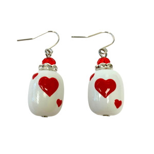 Painted Ace of Heart Poker Game Glass Beaded Drop Earrings E410 - fionaaccessories.com Painted Ace of Heart Poker Game Glass Beaded Drop Earrings E410 - fionaaccessories.com