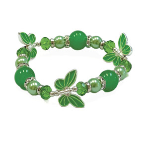 Green Butterfly Glass Beaded Stretch Bracelet Green Butterfly Glass Beaded Stretch Bracelet