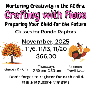 Crafting with Fiona - November, 2025 - 3 Classes Crafting with Fiona - November, 2025 - 3 Classes