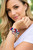 Painted USA Flag , Star Charm Glass Beaded Coil Wire Bracelet (BR-2898A)