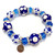 Painted Navy Blue Polka Dots Glass & Crystal Beaded Stretch Bracelet (PD-04)