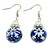 Painted Snowflake Pearl Blue Glass Beads Earrings (E-188)