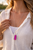 Sliced Agate Druzy Pendant Necklace (NE-3189) - Fuchsia  - 30" Necklace Chain