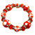Painted Orange and White Polka Dots Glass & Crystal Beaded Stretch Bracelet PD-09